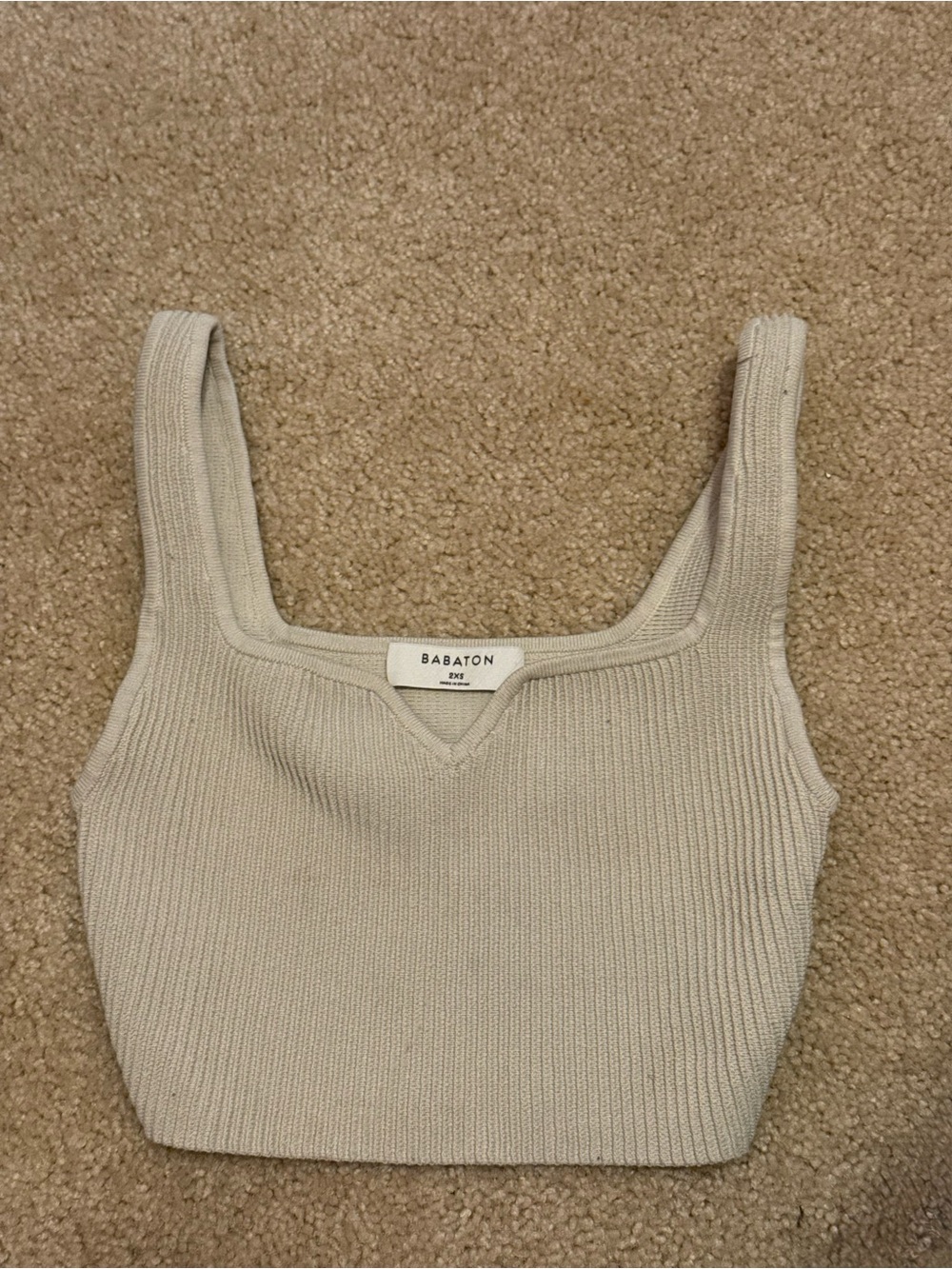 Aritzia Babaton Beige Ribbed Square-Neck Crop Tank